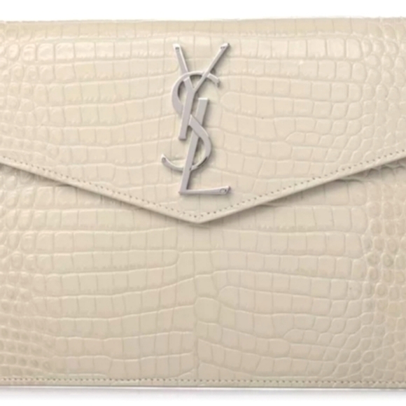 VERY RARE!! SAINT LAURENT YSL Crocodile Embossed Calfskin Uptown Monogram Clutch - Picture 8 of 16